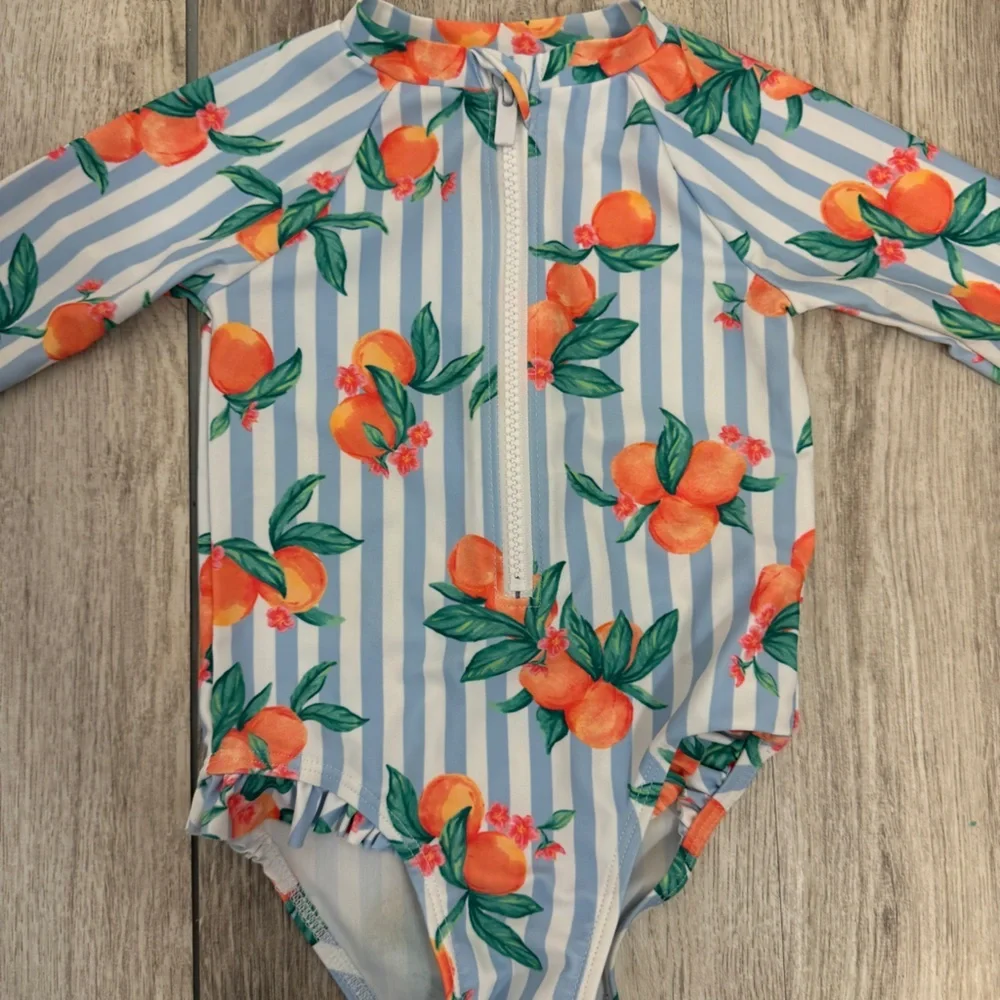 Old navy Striped Long Sleeve Swimsuit with Orange Print